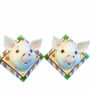 Vintage 1994 Handmade Ceramic Pig Plaques/Apron Hangers